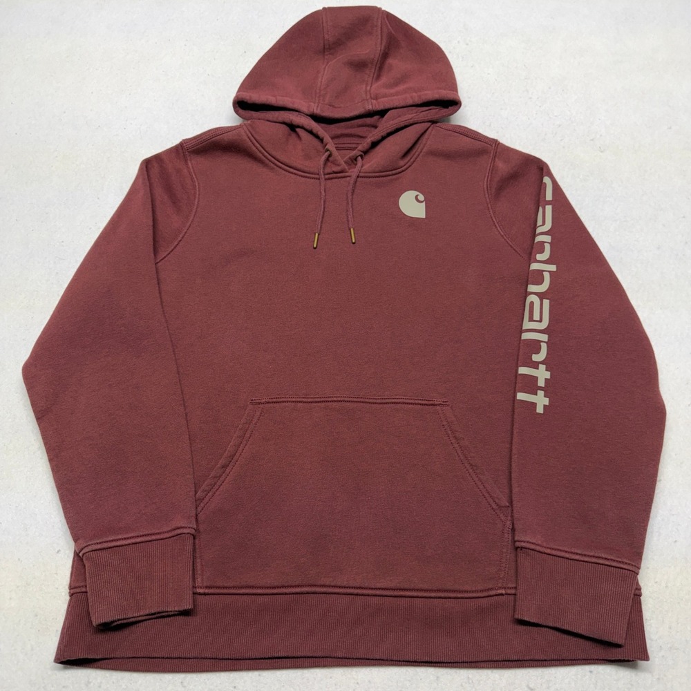 Carhartt Relaxed Fit Sleeve Logo Hoodie Burgundy Womens XXL 102791-228